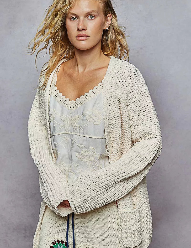 POL Open Front Knit Cardigan with Front Pocket on Simply Obsessed