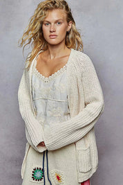 POL Open Front Knit Cardigan with Front Pocket on Simply Obsessed
