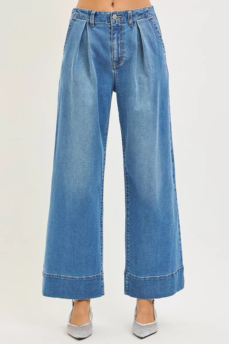 RISEN Slouchy Wide Leg Jeans With Pleats on Simply Obsessed