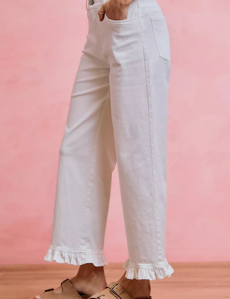 SO ME Ruffled Bottom Detail Mid Rise Jeans on Simply Obsessed