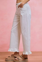 SO ME Ruffled Bottom Detail Mid Rise Jeans on Simply Obsessed