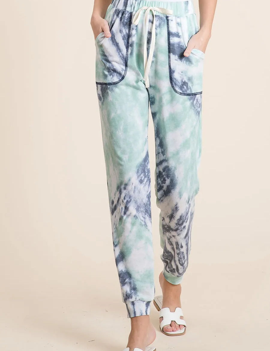BiBi Tie Dye French Terry Casual Sweat Pants on Simply Obsessed