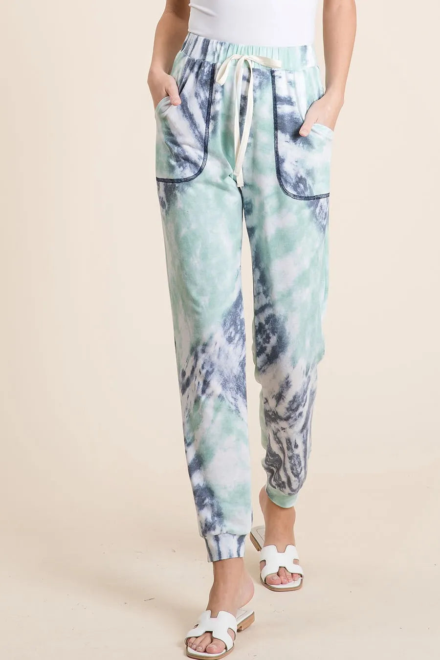 BiBi Tie Dye French Terry Casual Sweat Pants on Simply Obsessed