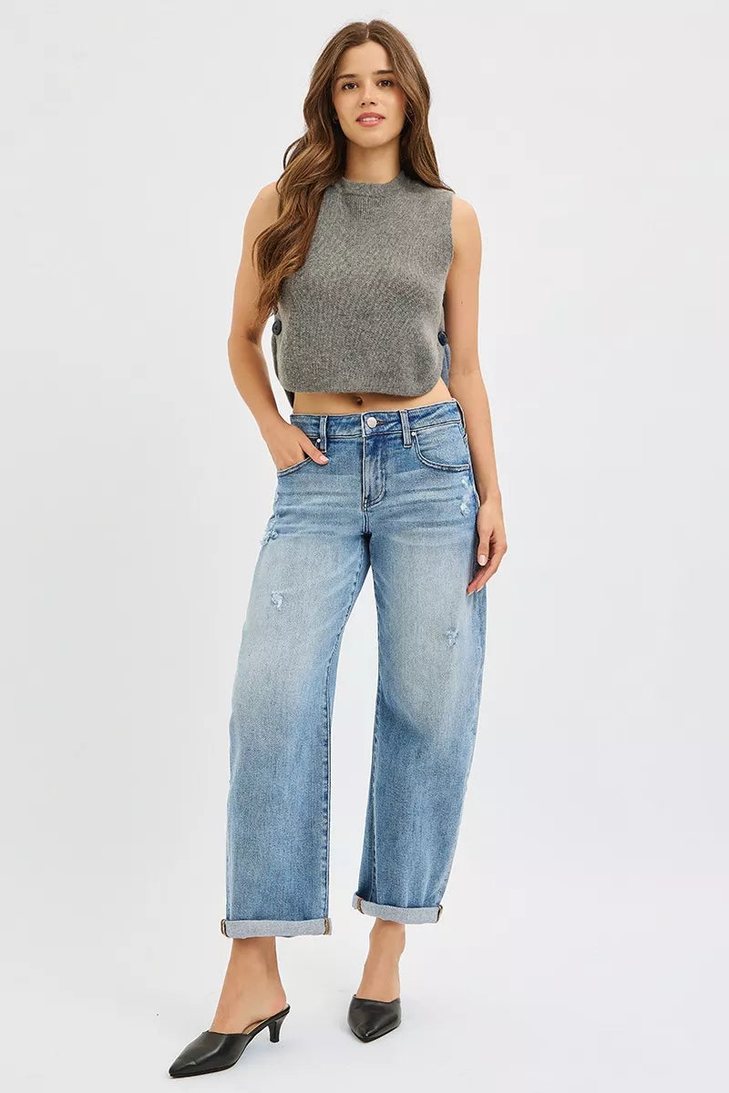 RISEN Full Size Slouchy Ankle Length Barrel Jeans with Cuffs Plus Size on Simply Obsessed