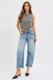 RISEN Full Size Slouchy Ankle Length Barrel Jeans with Cuffs Plus Size on Simply Obsessed