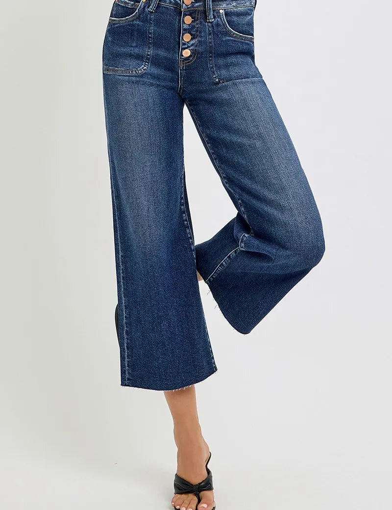 RISEN Full Size High Rise Crop Wide Button Up Jeans Plus Size on Simply Obsessed