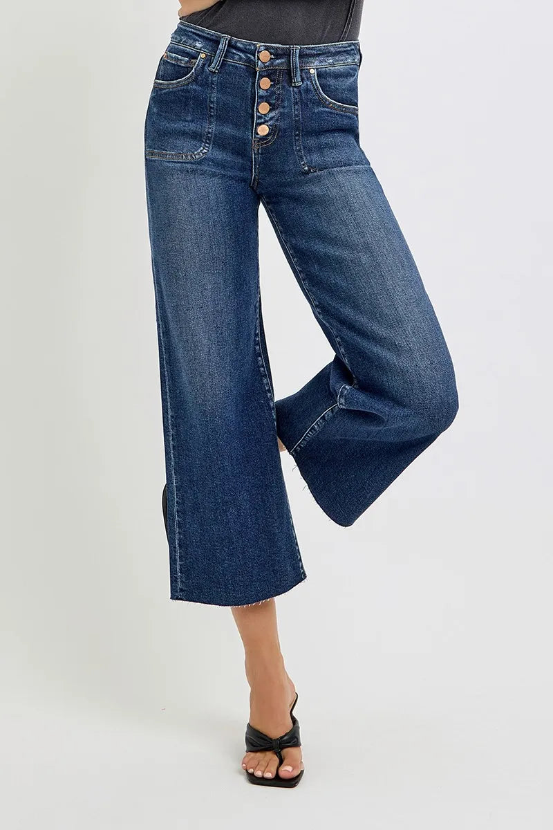RISEN Full Size High Rise Crop Wide Button Up Jeans Plus Size on Simply Obsessed