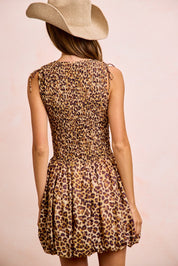 BIBI Leopard Bow Tie Attachable Puff Sleeves Dress on Simply Obsessed