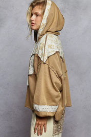 POL Drawstring French Terry Hoodie with Gauze Print Patch. **FALL DEBUT SALE** on Simply Obsessed
