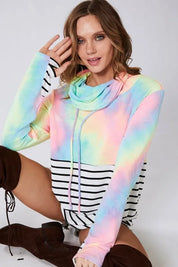 BiBi Tie Dye French Terry Cowl Neck Top on Simply Obsessed