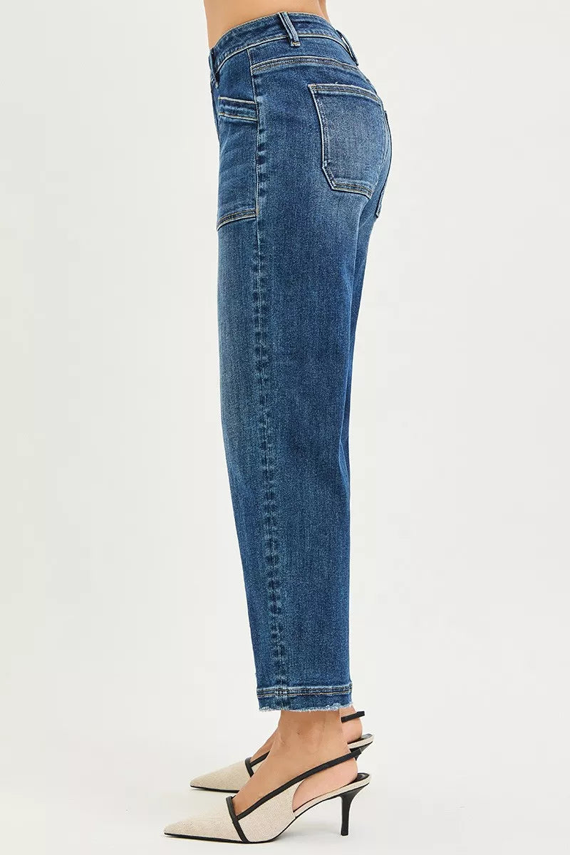 RISEN Slouchy Cropped Baggy Jeans with Front Patch Pocket on Simply Obsessed