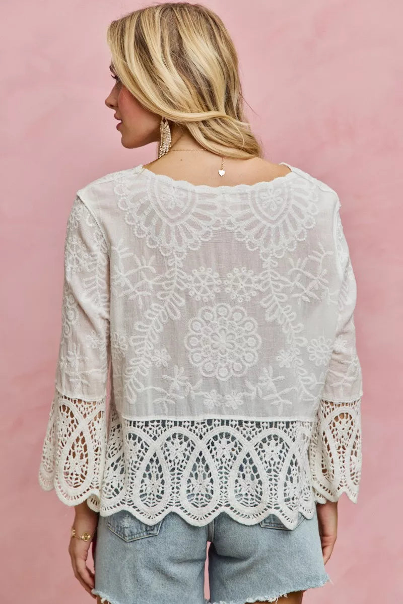 SO ME Floral Embroidered Crochet Lace Trimmed Top **DOORBUSTER** on Simply Obsessed