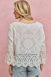 SO ME Floral Embroidered Crochet Lace Trimmed Top **DOORBUSTER** on Simply Obsessed