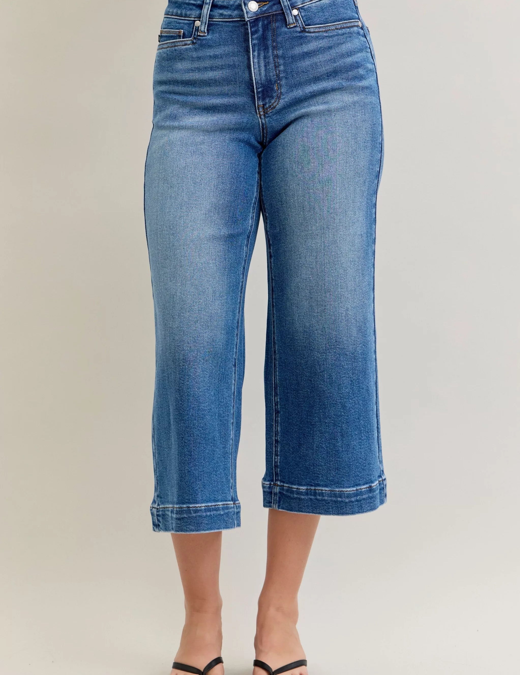 Judy Blue Mid Rise Crop Wide Leg Jeans on Simply Obsessed