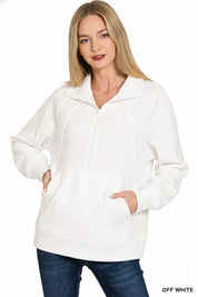 Zenana Half Zip Fleece Sweatshirt with kangaroo Pocket on Simply Obsessed