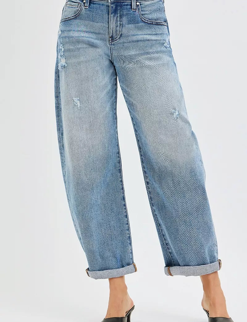 RISEN Full Size Slouchy Ankle Length Barrel Jeans with Cuffs Plus Size on Simply Obsessed