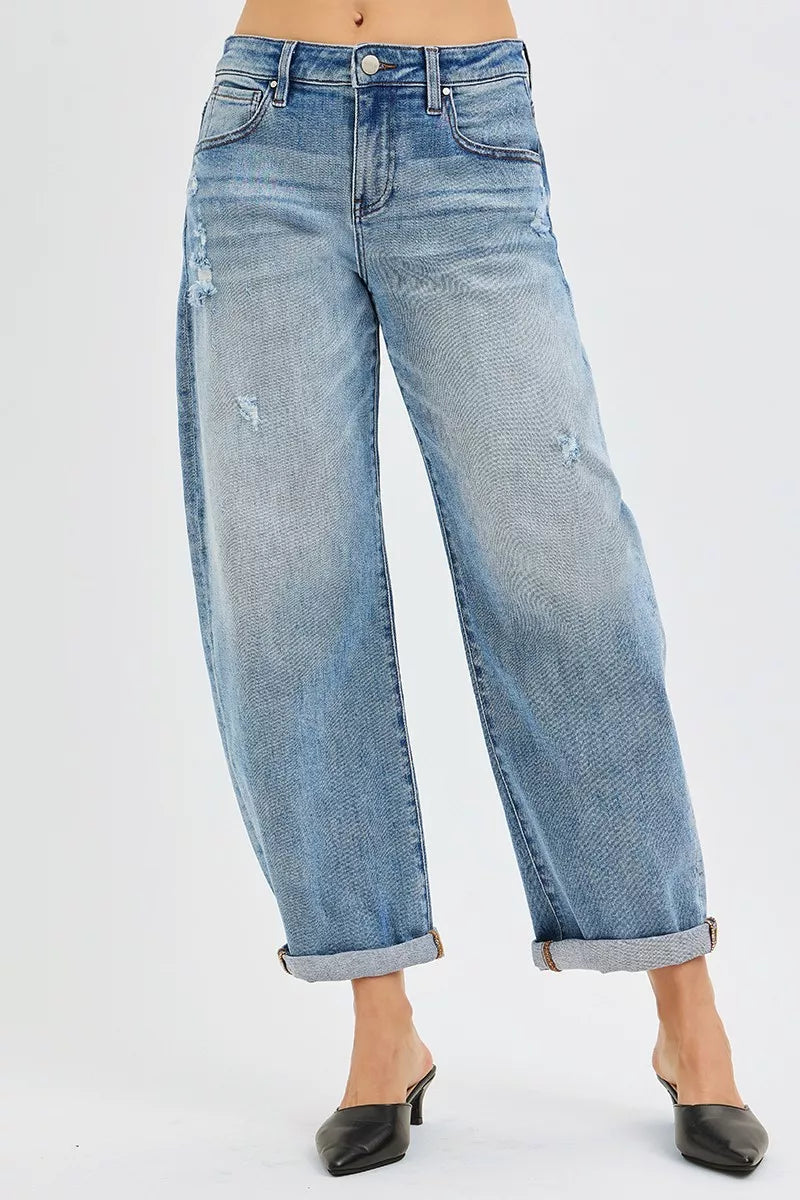 RISEN Full Size Slouchy Ankle Length Barrel Jeans with Cuffs Plus Size on Simply Obsessed