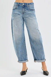 RISEN Full Size Slouchy Ankle Length Barrel Jeans with Cuffs Plus Size on Simply Obsessed