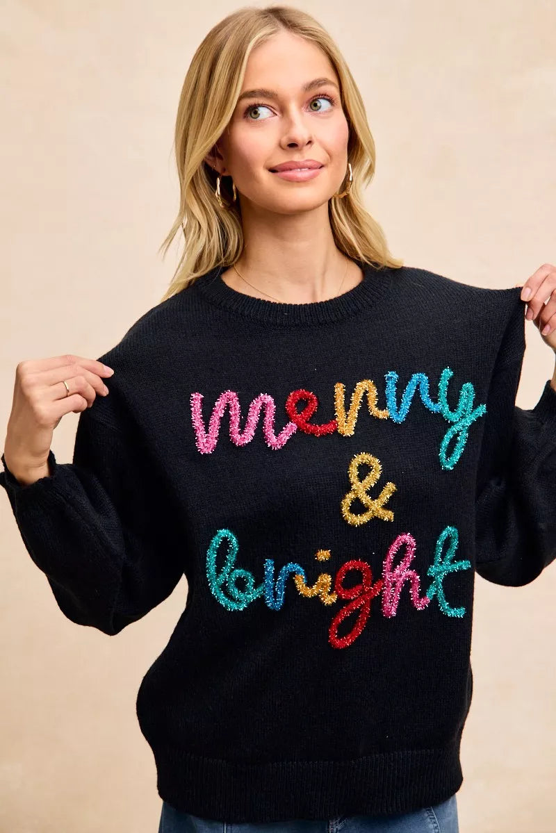 BIBI Tinsel Lettering Christmas Sweater on Simply Obsessed