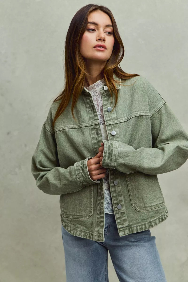 SO ME Vintage Washed Button Twill Shacket on Simply Obsessed