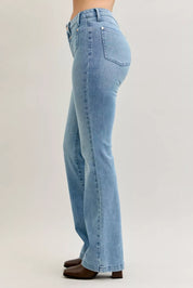 Judy Blue Full Size Mid Rise Bootcut Jeans with Contrast Wash & Front Patch Pockets Plus Size on Simply Obsessed