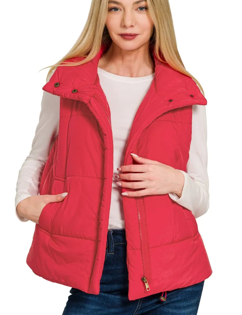ZENANA High Neck Zip-Up Vest Coat on Simply Obsessed