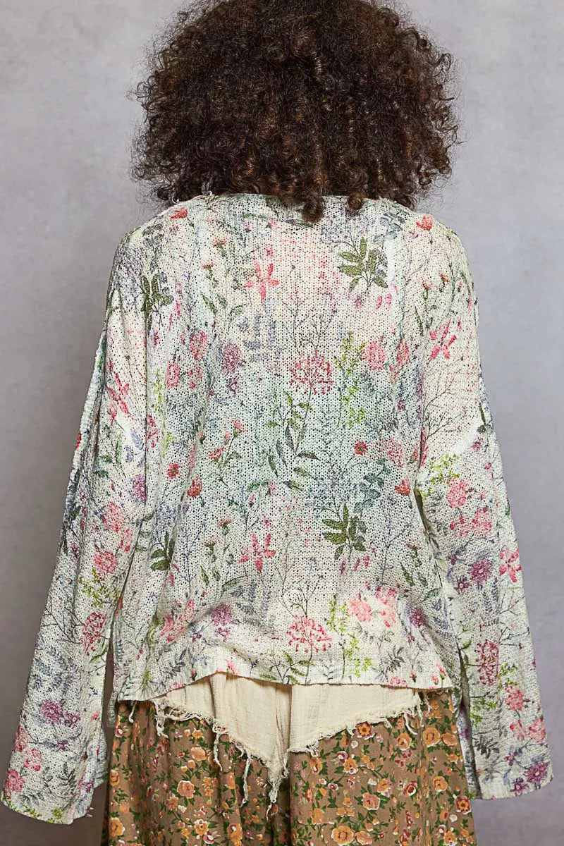POL Open Front Floral Cardigan with Center Open Fringe on Simply Obsessed