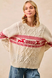 BIBI Christmas Theme Patterned Cable Knit Sweater on Simply Obsessed