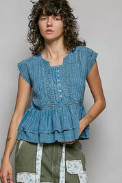 POL Eyelet Embroidery Pintuck Sleeveless Cotton Blouse on Simply Obsessed
