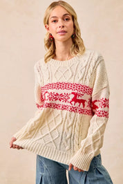 BIBI Christmas Theme Patterned Cable Knit Sweater on Simply Obsessed
