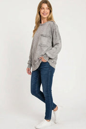 ZENANA Halo Washed French Terry Exposed-seam Sweatshirt on Simply Obsessed