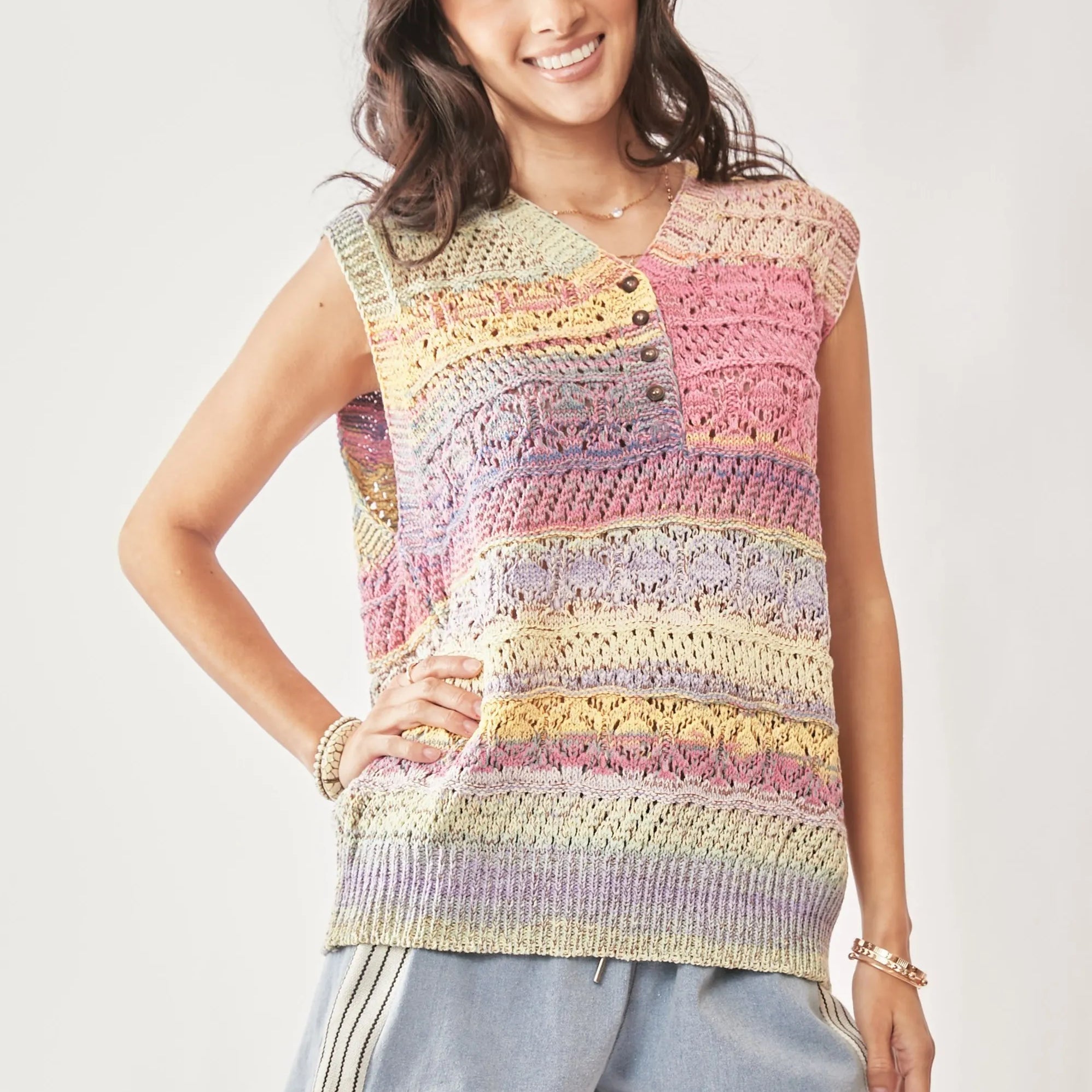 DAVI & DANI Multi Color Crochet Sleeveless Knit Vest Top on Simply Obsessed