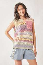 DAVI & DANI Multi Color Crochet Sleeveless Knit Vest Top on Simply Obsessed