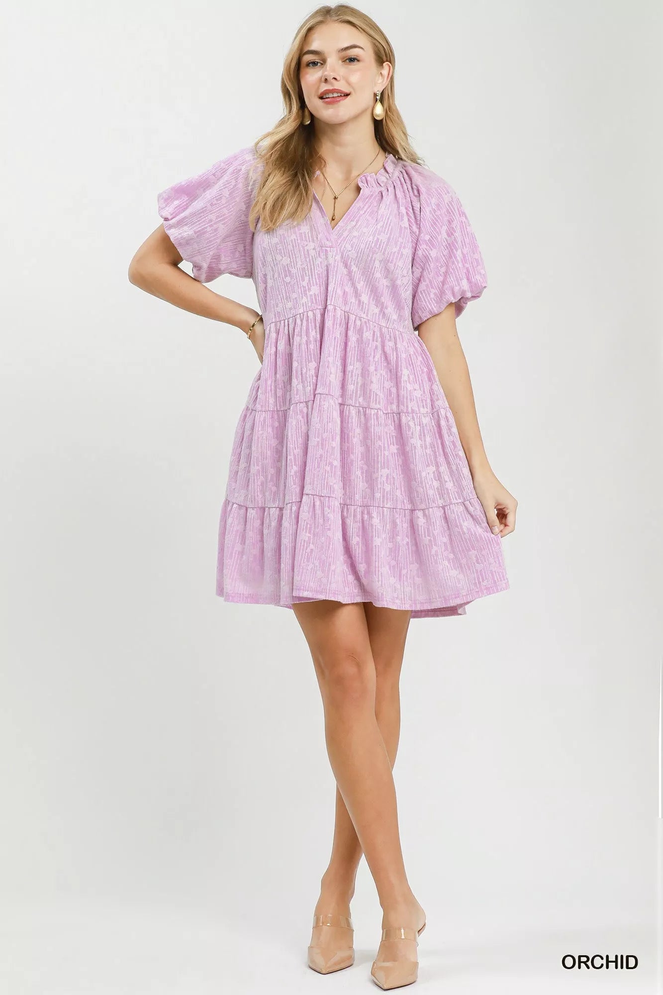 UMGEE Jacquard Puff Sleeve Mini Dress on Simply Obsessed
