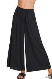 ZENANA Woven Pleated Linen Blend Wide Leg Pants on Simply Obsessed