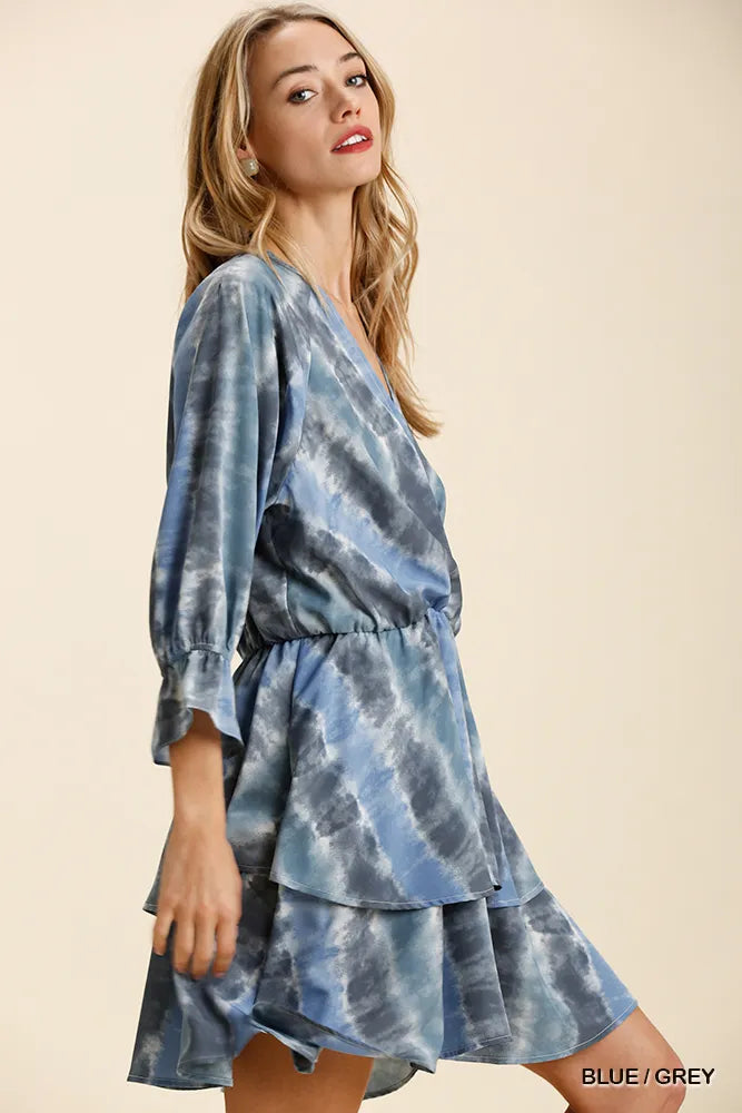 Umgee Tie Dye Ruffled Layered Dress with Elastic Waistband on Simply Obsessed