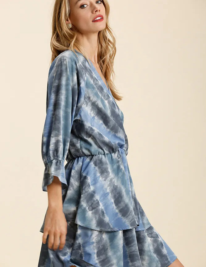 Umgee Tie Dye Ruffled Layered Dress with Elastic Waistband on Simply Obsessed