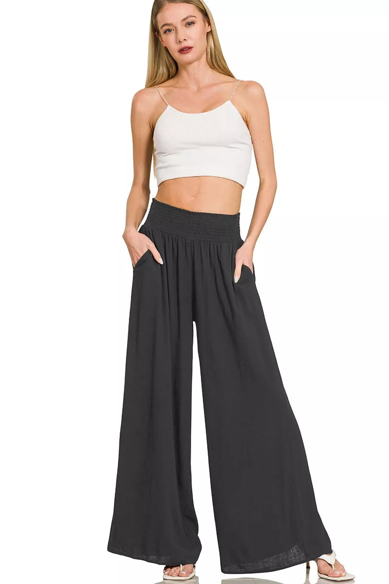 ZENANA Smocked Waistband Wide Leg Lounge Pants on Simply Obsessed