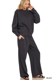 ZENANA Fleece Long Sleeve Top and Sweatpants Set on Simply Obsessed
