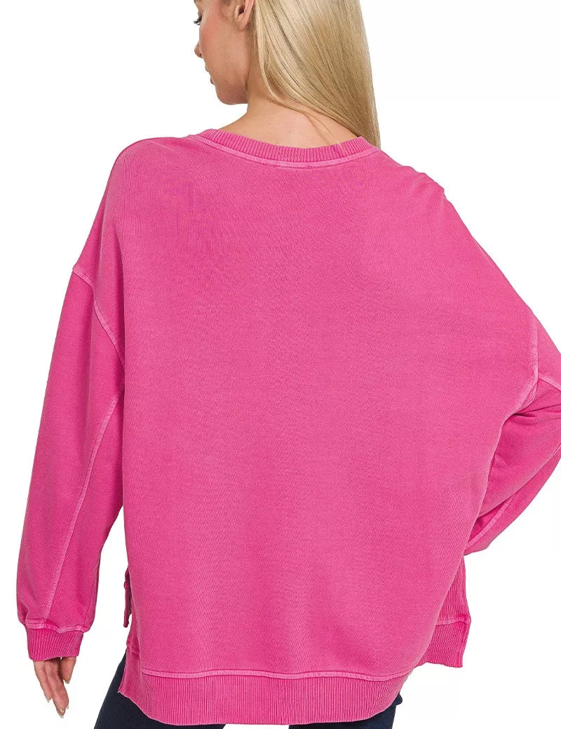 Zenana Full Size French Terry Pigment Dye & Enzyme Washing Pullover Plus Size on Simply Obsessed
