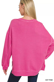 Zenana Full Size French Terry Pigment Dye & Enzyme Washing Pullover Plus Size on Simply Obsessed