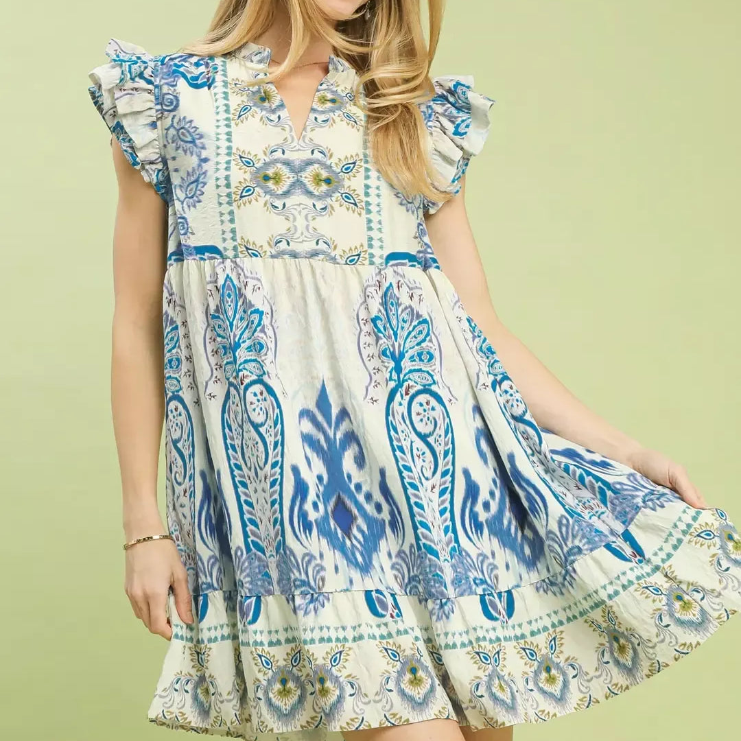 UMGEE Mix Ruffle Sleeve Boho Print Dress on Simply Obsessed