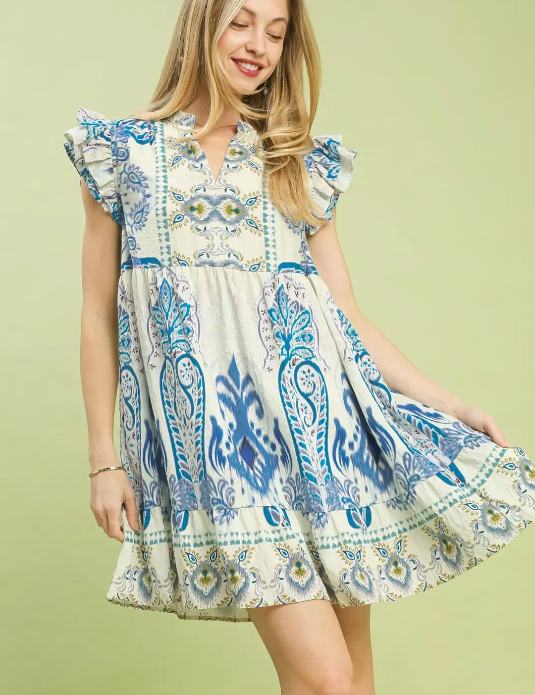 UMGEE Mix Ruffle Sleeve Boho Print Dress on Simply Obsessed