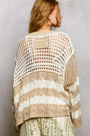 POL Color-Blocked Stripe Pattern Knit Top with Twisted Weave on Simply Obsessed