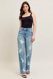 JUDY BLUE Full Size High Waist Rigid Magic Star Shaped Destroy 90's Straight Jeans Plus Size on Simply Obsessed