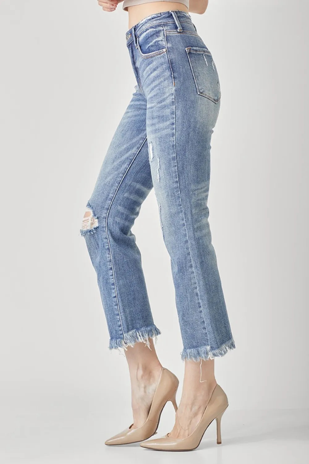RISEN High Waist Distressed Cropped Bootcut Jeans on Simply Obsessed