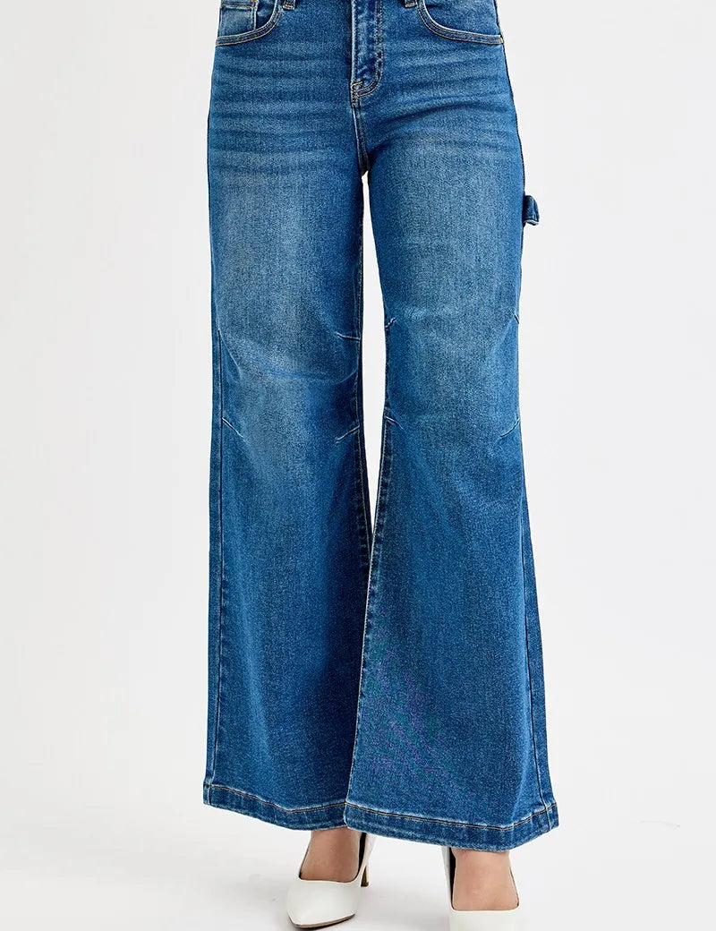 RISEN Full Size High Rise Wide Leg Patch Detailed Jeans Plus Size on Simply Obsessed