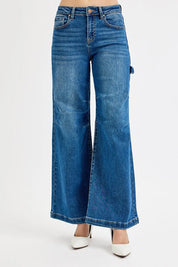 RISEN Full Size High Rise Wide Leg Patch Detailed Jeans Plus Size on Simply Obsessed