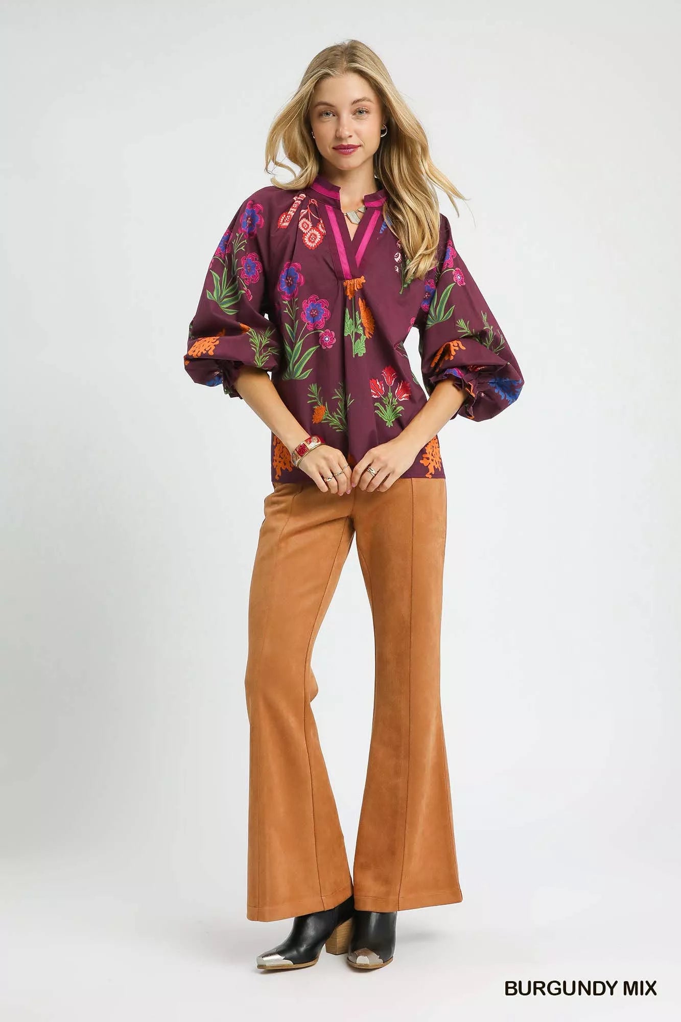 UMGEE Floral Print Flounce Sleeve Blouse on Simply Obsessed