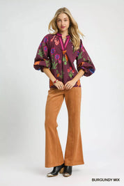 UMGEE Floral Print Flounce Sleeve Blouse on Simply Obsessed